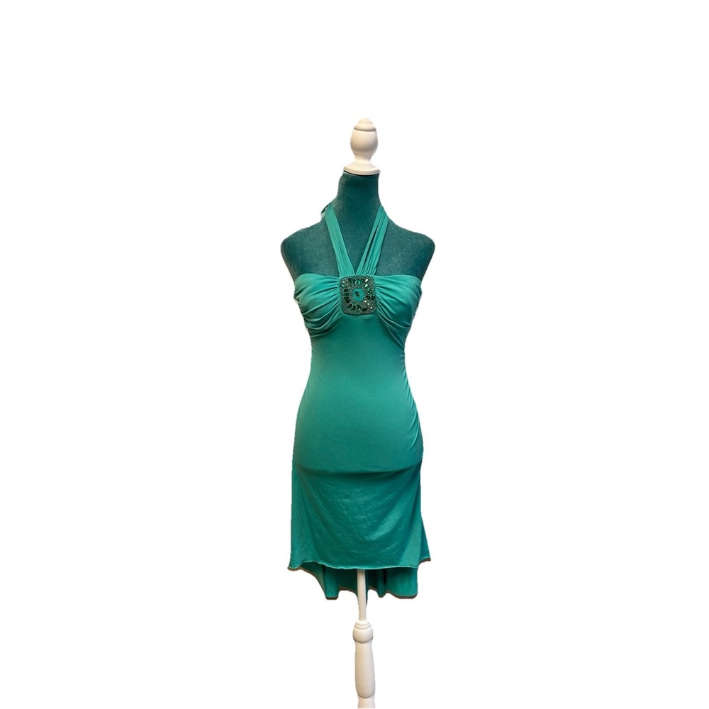 City Triangle Seafoam Green Beaded Halter Party Dress Ruched Bodice NWT Size M